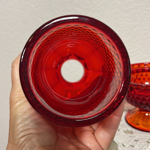 Vintage Viking Glass Red Diamond Point Glimmer Fairy Lamp - Picture 6 of 9